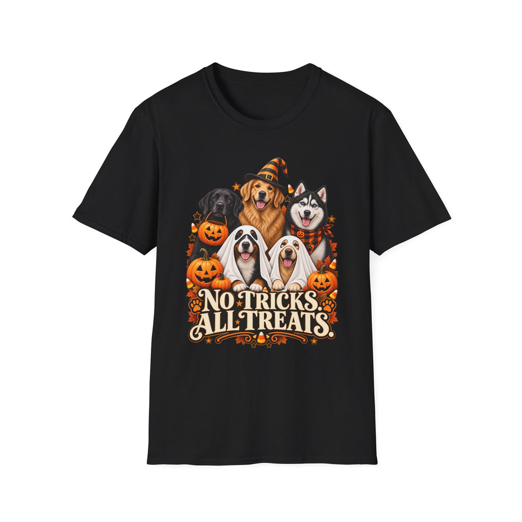 No Tricks All Treats Dogs Halloween T-Shirt | Cute Dog Pumpkin Costume Tee