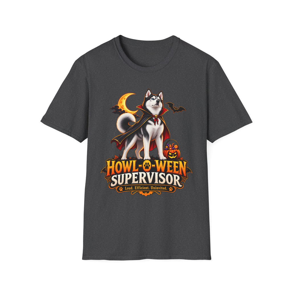 Husky Vampire Halloween Howl-O-Ween Supervisor T-Shirt | Spooky Dog Tee
