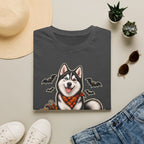 Husky Halloween Design T-Shirt | Trick or Treat Big Paws to Feet, Pumpkins & Bats