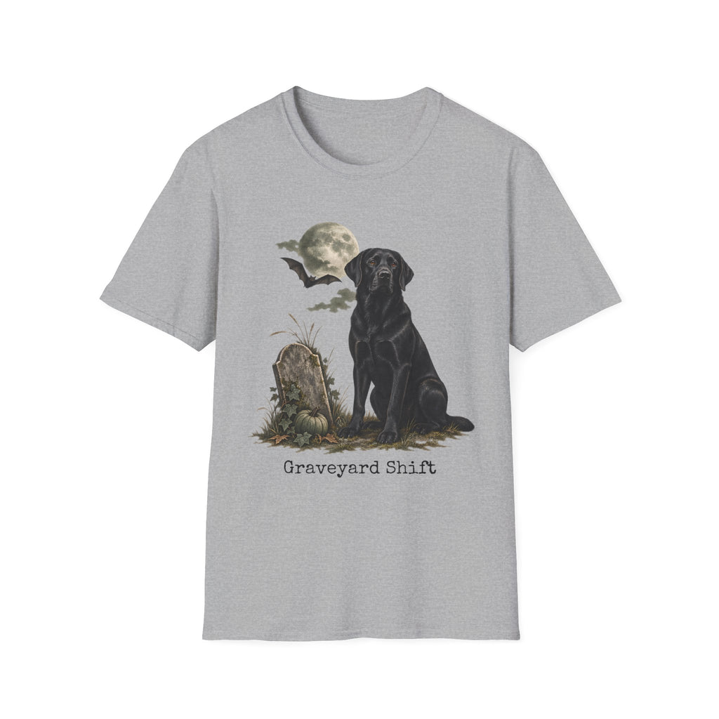 Black Labrador in Graveyard T-Shirt | Moon, Bats, Halloween Dog