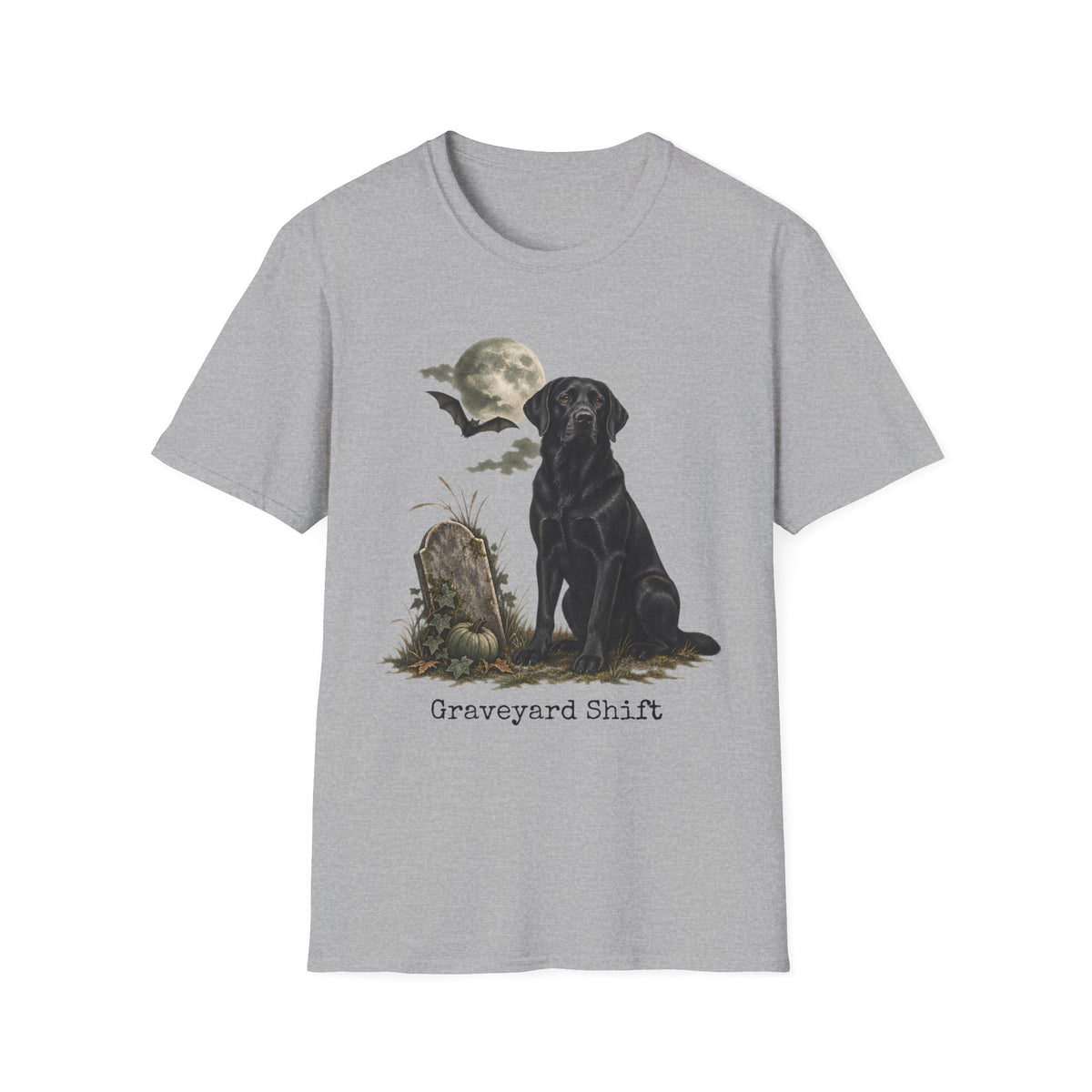 Black Labrador in Graveyard T-Shirt | Moon, Bats, Halloween Dog
