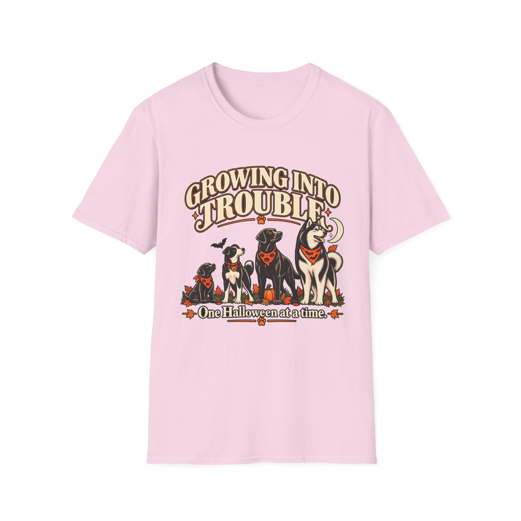 Growing Into Trouble Dogs Halloween T-Shirt | Pumpkin Orange Crew Tee