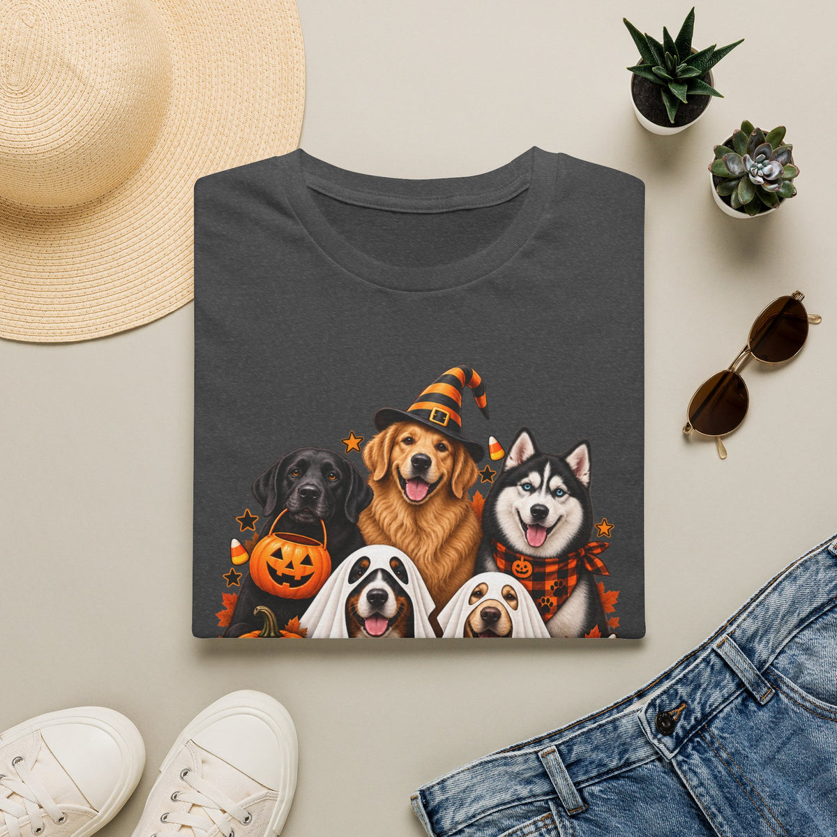 No Tricks All Treats Dogs Halloween T-Shirt | Cute Dog Pumpkin Costume Tee