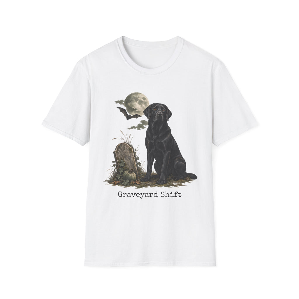 Black Labrador in Graveyard T-Shirt | Moon, Bats, Halloween Dog
