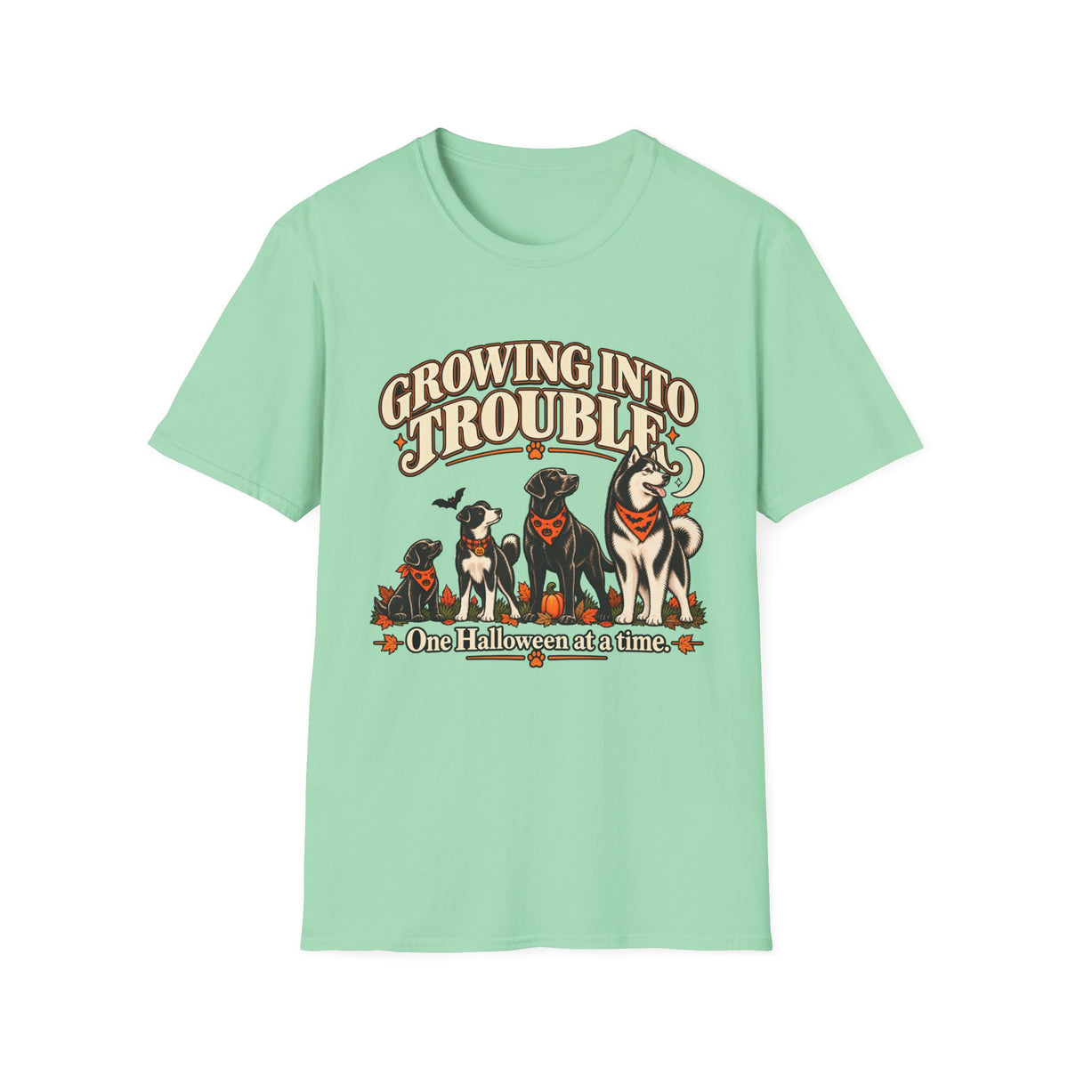 Growing Into Trouble Dogs Halloween T-Shirt | Pumpkin Orange Crew Tee