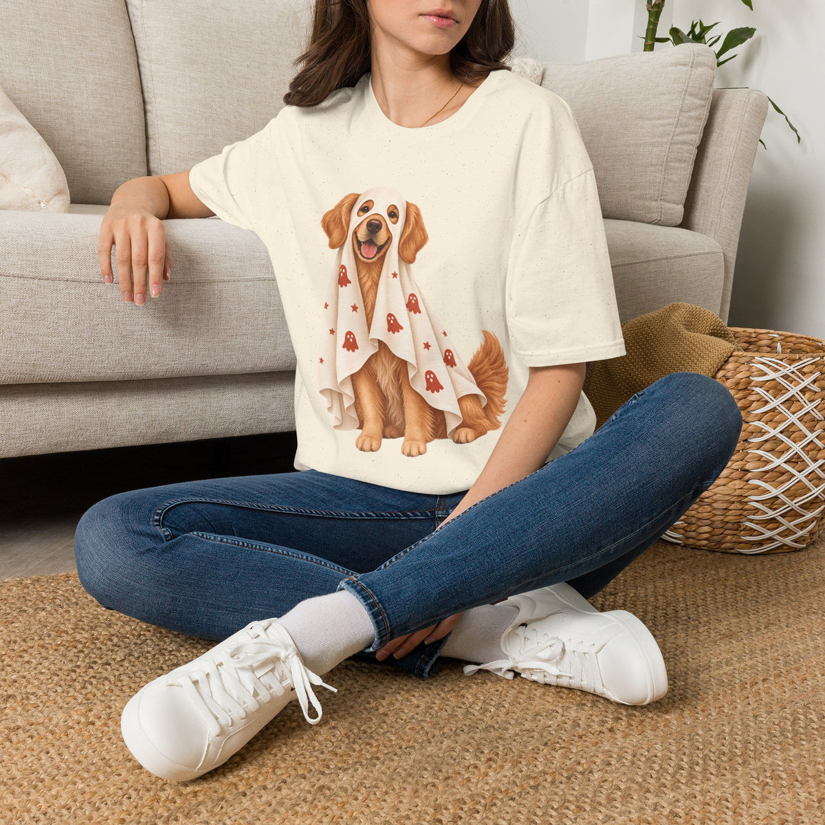Super Cute Golden Ghost T-Shirt | Halloween Dog Ghost Design