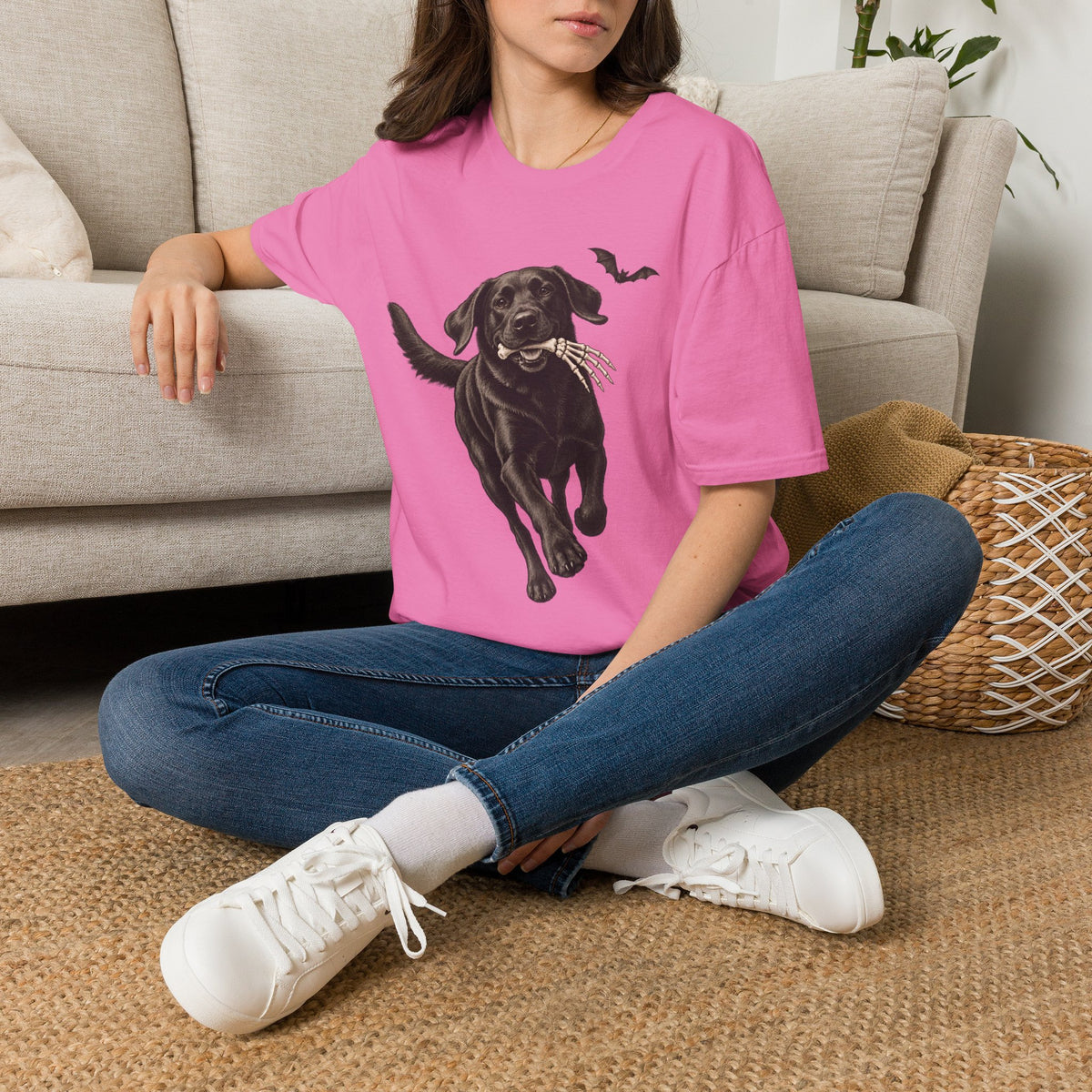 Fetch the Bones Black Labrador T-Shirt | Halloween Dog Ghost Design
