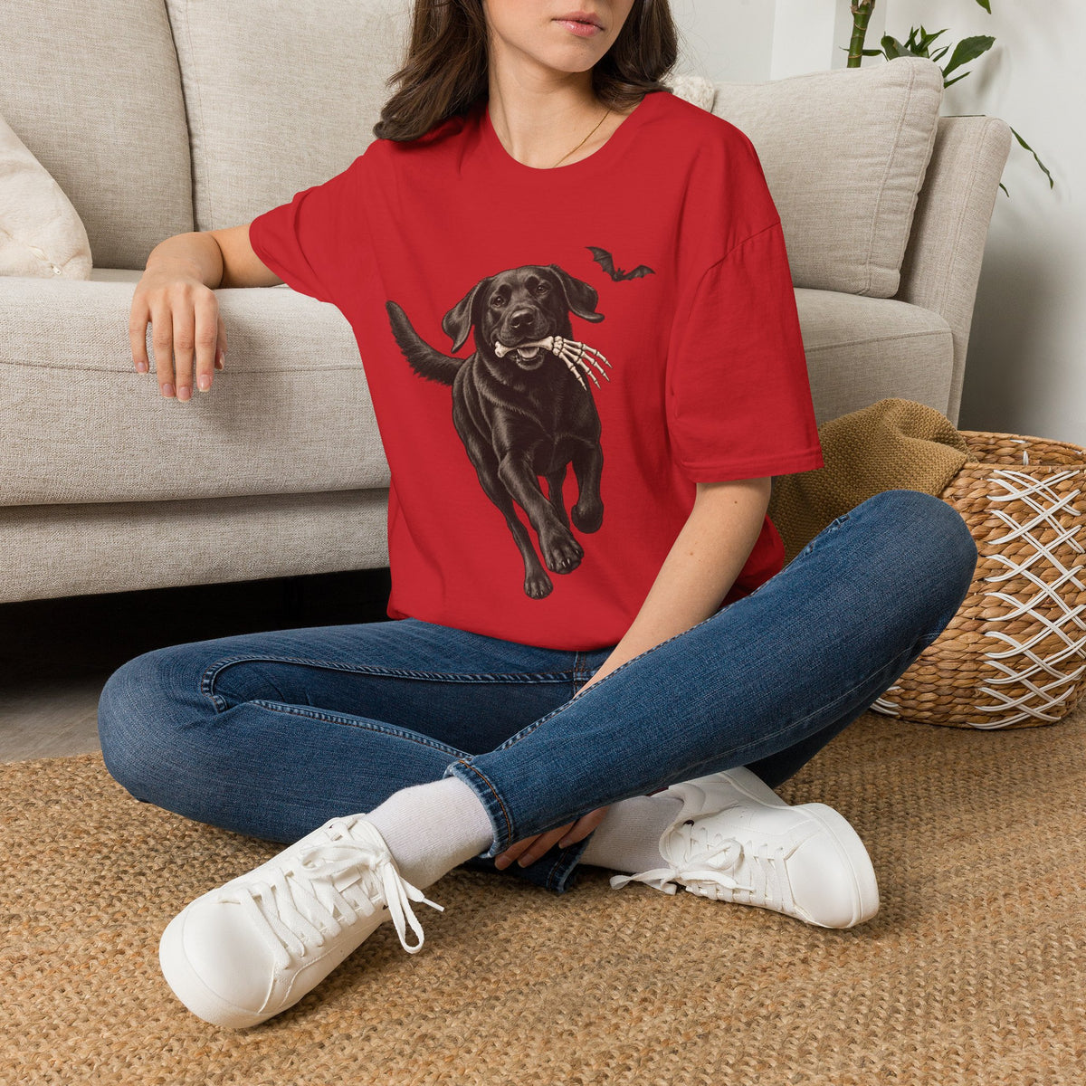 Fetch the Bones Black Labrador T-Shirt | Halloween Dog Ghost Design