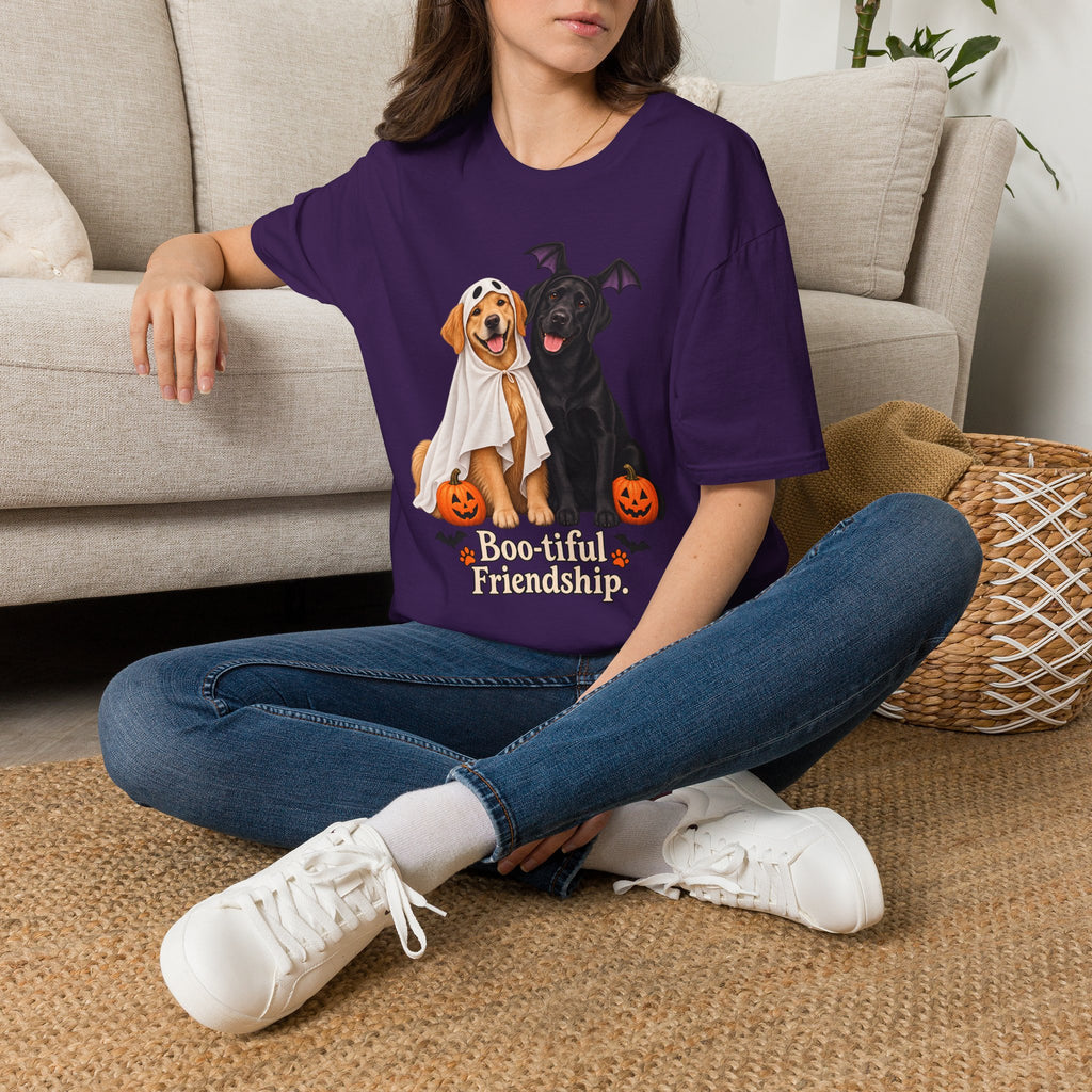 Boo-tiful Golden & Labrador Friendship T-Shirt | Halloween Dog Ghost Design