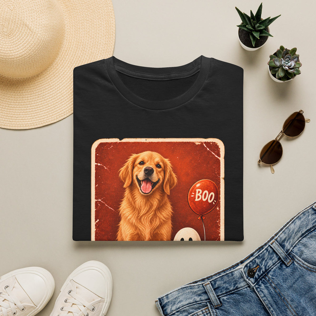 Golden Retriever Boo Crew T-Shirt | Halloween Dog Ghost Design