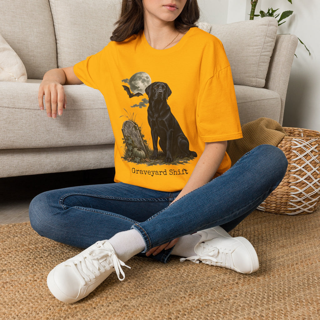 Black Labrador in Graveyard T-Shirt | Moon, Bats, Halloween Dog