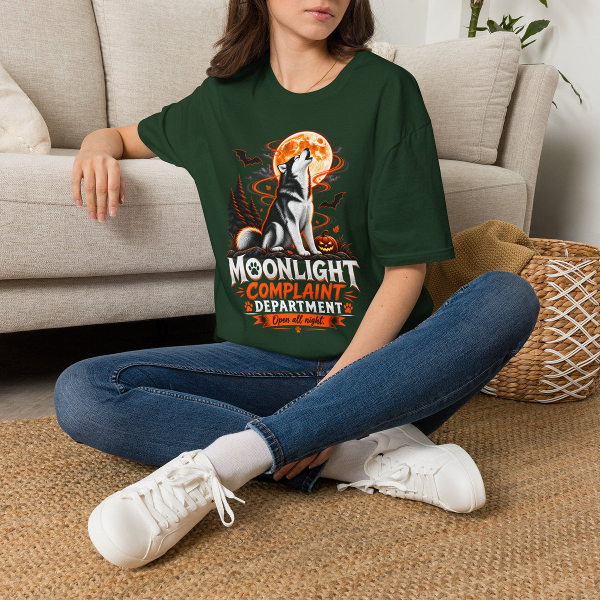 Moonlight Complaint Department T-Shirt | Howl at Night Halloween Wolf Tee