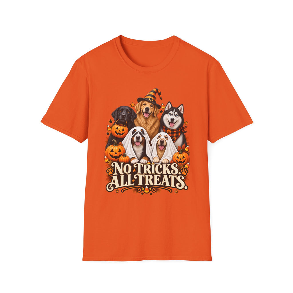 No Tricks All Treats Dogs Halloween T-Shirt | Cute Dog Pumpkin Costume Tee