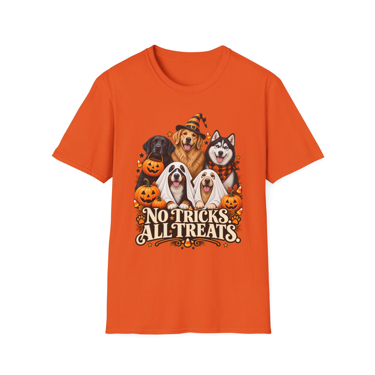 No Tricks All Treats Dogs Halloween T-Shirt | Cute Dog Pumpkin Costume Tee