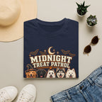Midnight Treat Patrol T-Shirt | Halloween Dog Squad, Moon & Bats