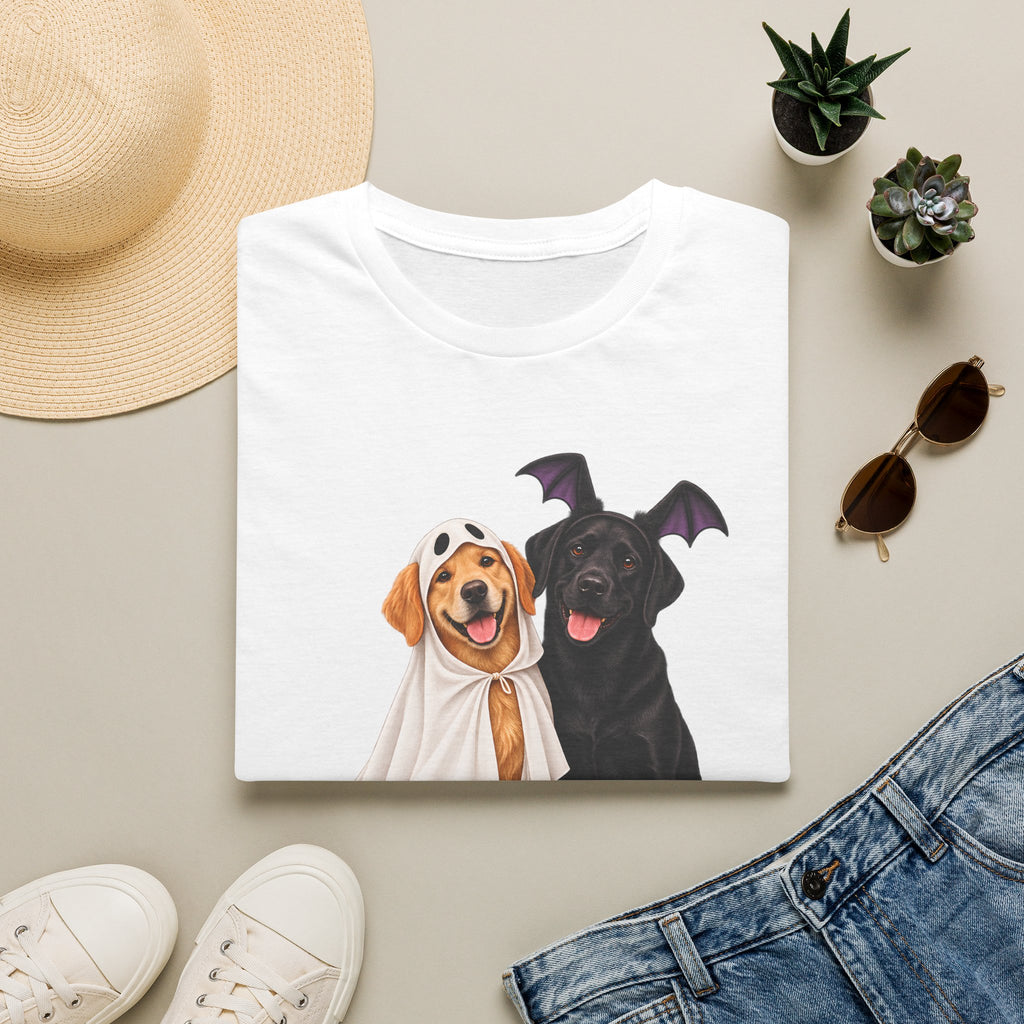 Boo-tiful Golden & Labrador Friendship T-Shirt | Halloween Dog Ghost Design
