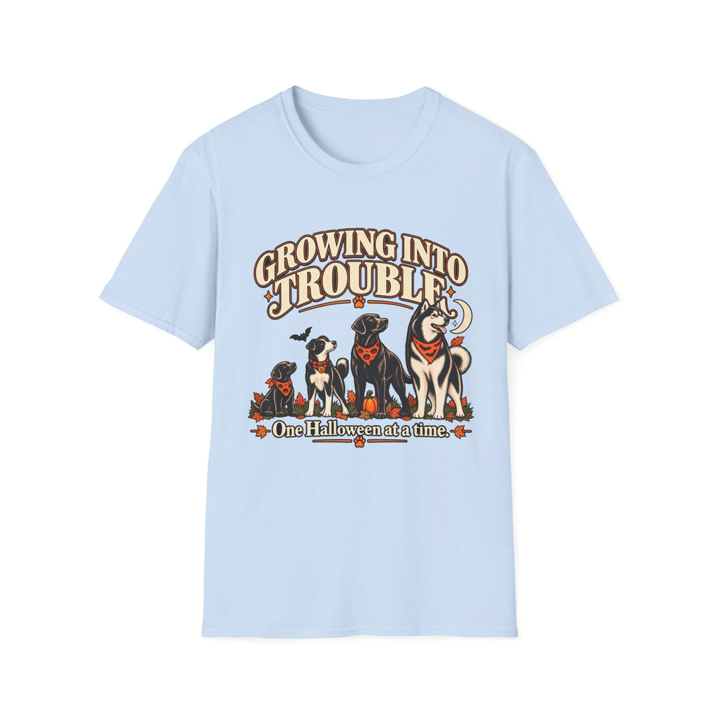 Growing Into Trouble Dogs Halloween T-Shirt | Pumpkin Orange Crew Tee