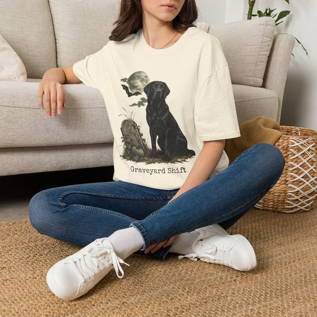 Black Labrador in Graveyard T-Shirt | Moon, Bats, Halloween Dog