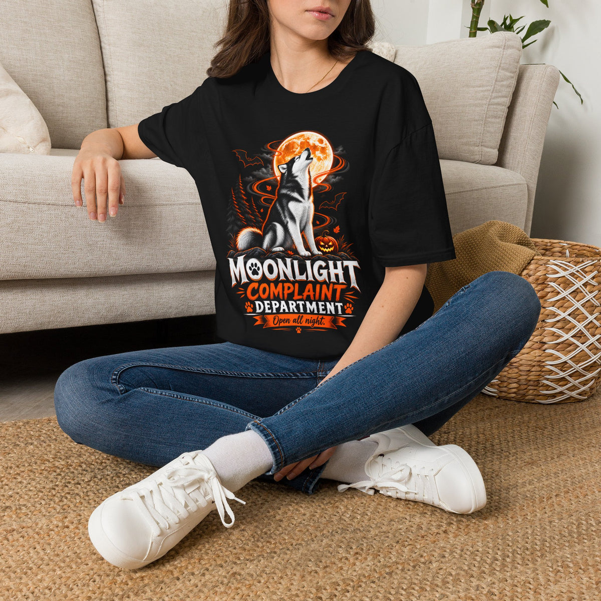 Moonlight Complaint Department T-Shirt | Howl at Night Halloween Wolf Tee