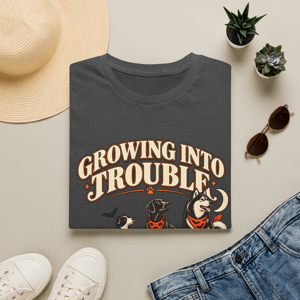 Growing Into Trouble Dogs Halloween T-Shirt | Pumpkin Orange Crew Tee