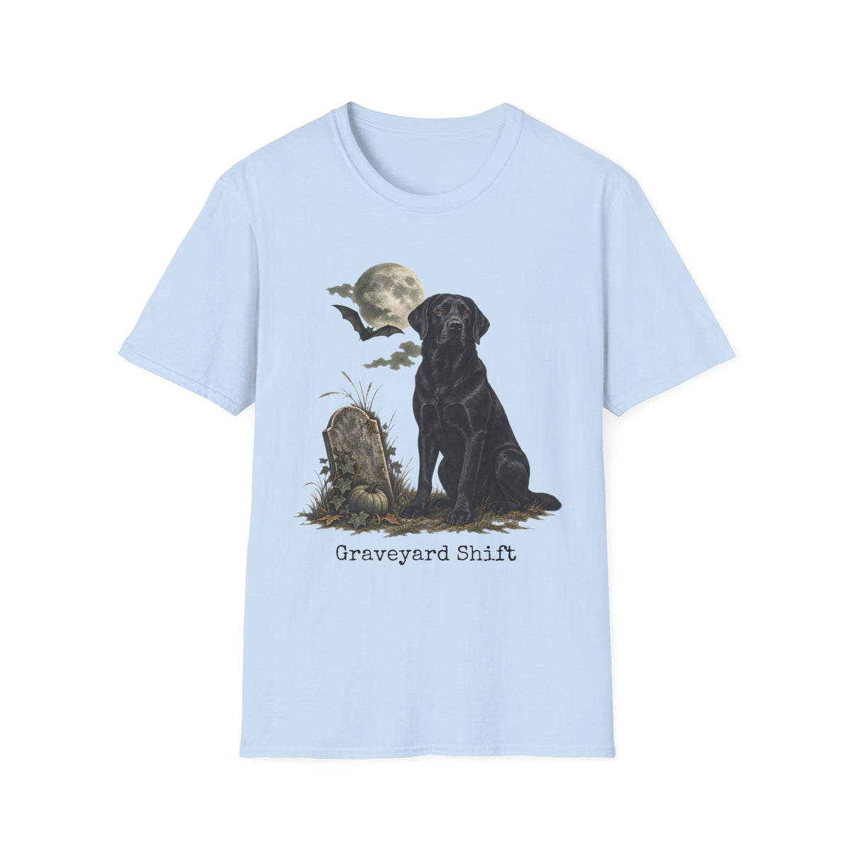 Black Labrador in Graveyard T-Shirt | Moon, Bats, Halloween Dog