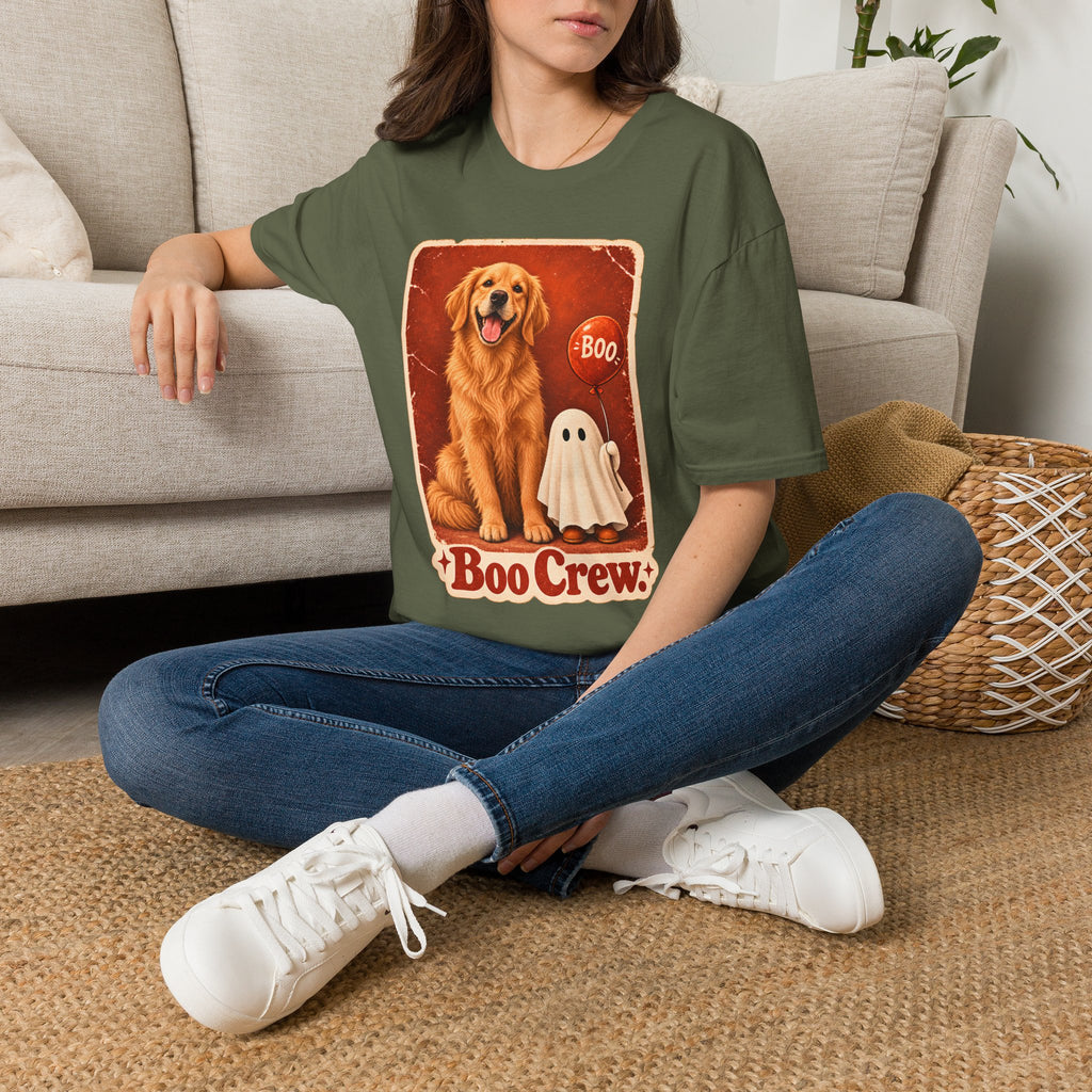 Golden Retriever Boo Crew T-Shirt | Halloween Dog Ghost Design