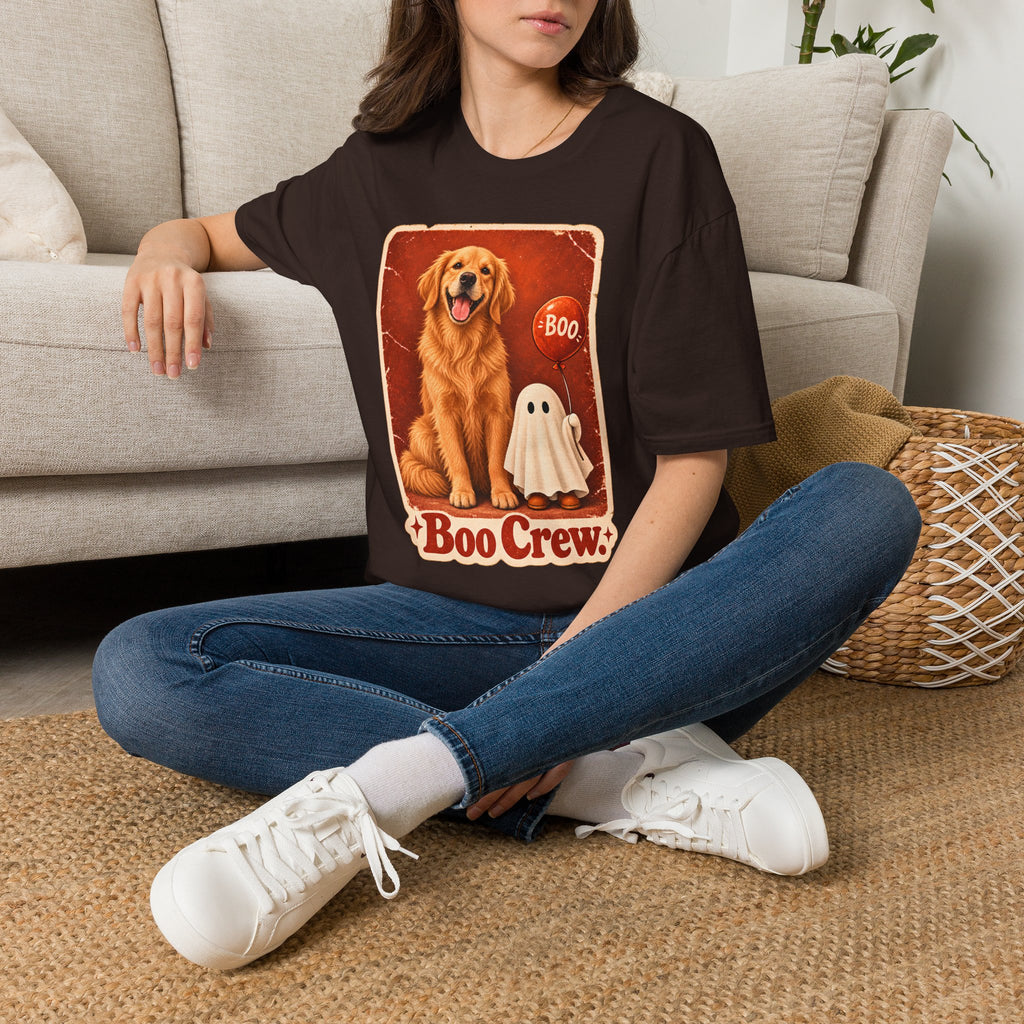 Golden Retriever Boo Crew T-Shirt | Halloween Dog Ghost Design