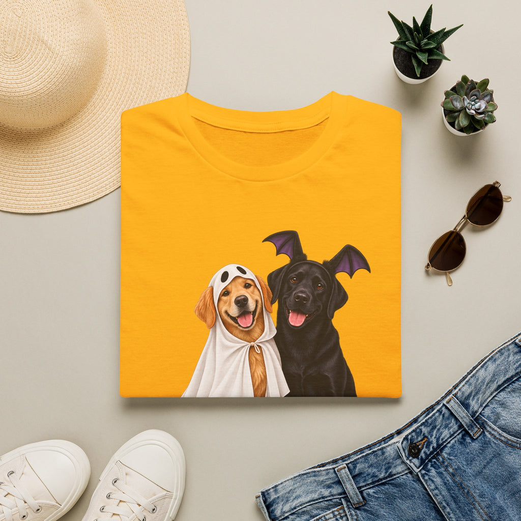 Boo-tiful Golden & Labrador Friendship T-Shirt | Halloween Dog Ghost Design
