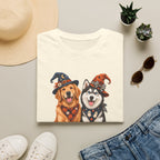 Double Trouble Golden & Husky Halloween T-Shirt | Halloween Dog Ghost Design