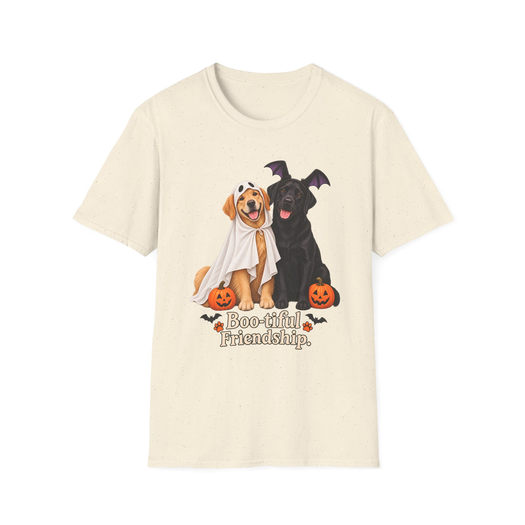 Boo-tiful Golden & Labrador Friendship T-Shirt | Halloween Dog Ghost Design