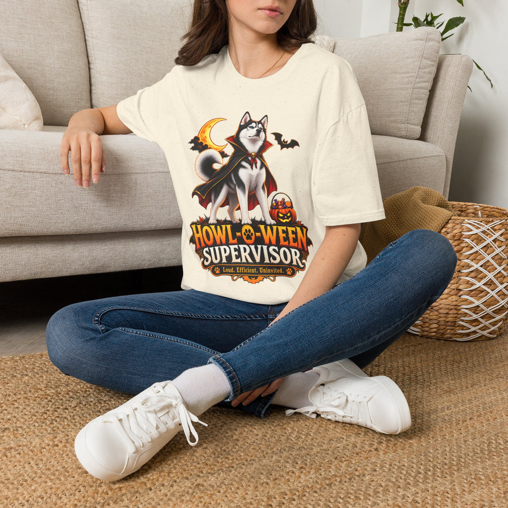 Husky Vampire Halloween Howl-O-Ween Supervisor T-Shirt | Spooky Dog Tee