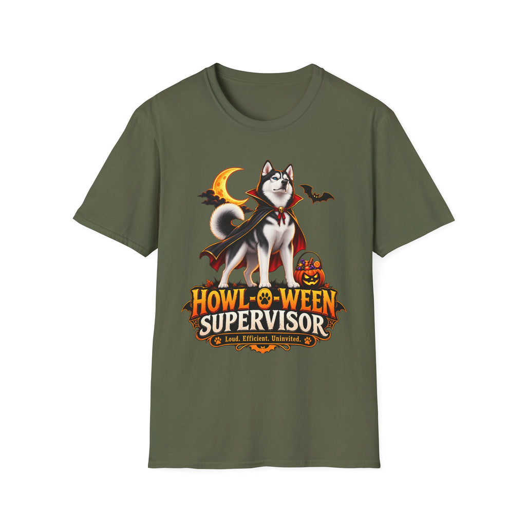 Husky Vampire Halloween Howl-O-Ween Supervisor T-Shirt | Spooky Dog Tee