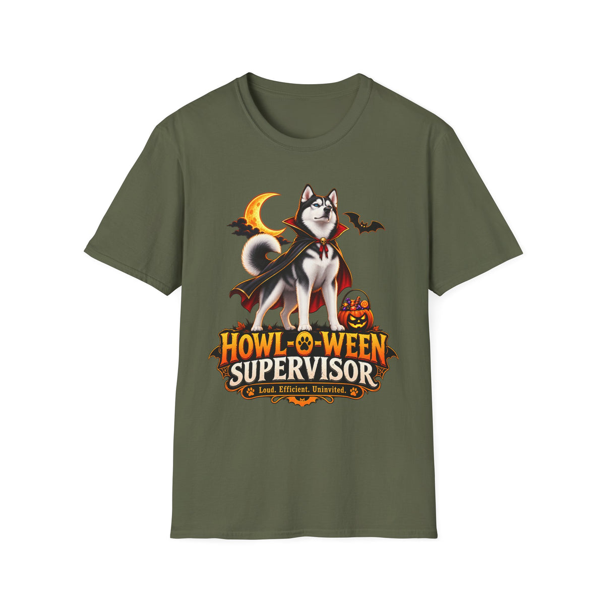 Husky Vampire Halloween Howl-O-Ween Supervisor T-Shirt | Spooky Dog Tee
