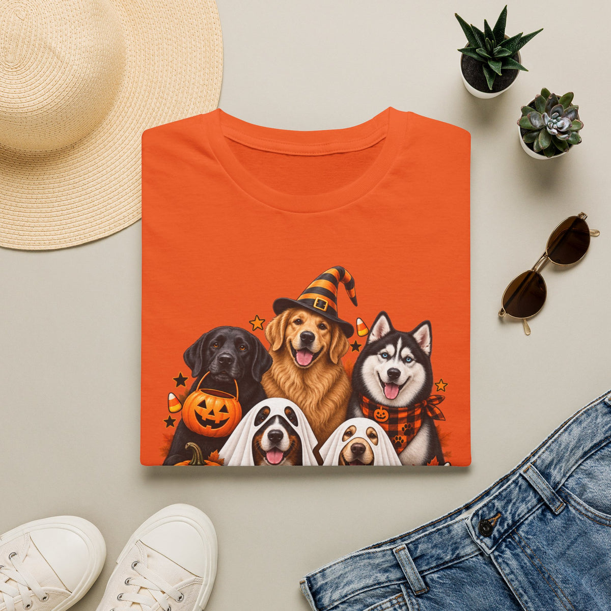No Tricks All Treats Dogs Halloween T-Shirt | Cute Dog Pumpkin Costume Tee