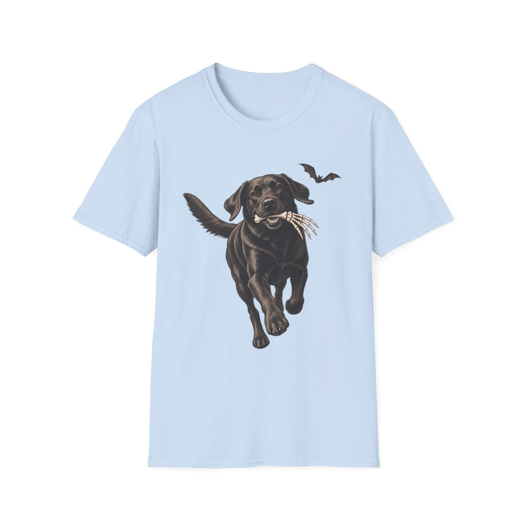 Fetch the Bones Black Labrador T-Shirt | Halloween Dog Ghost Design