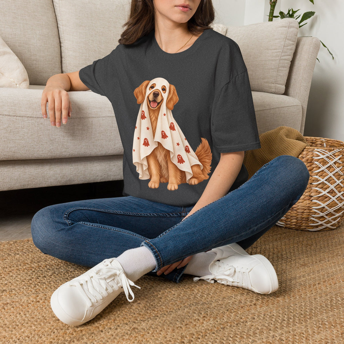 Super Cute Golden Ghost T-Shirt | Halloween Dog Ghost Design