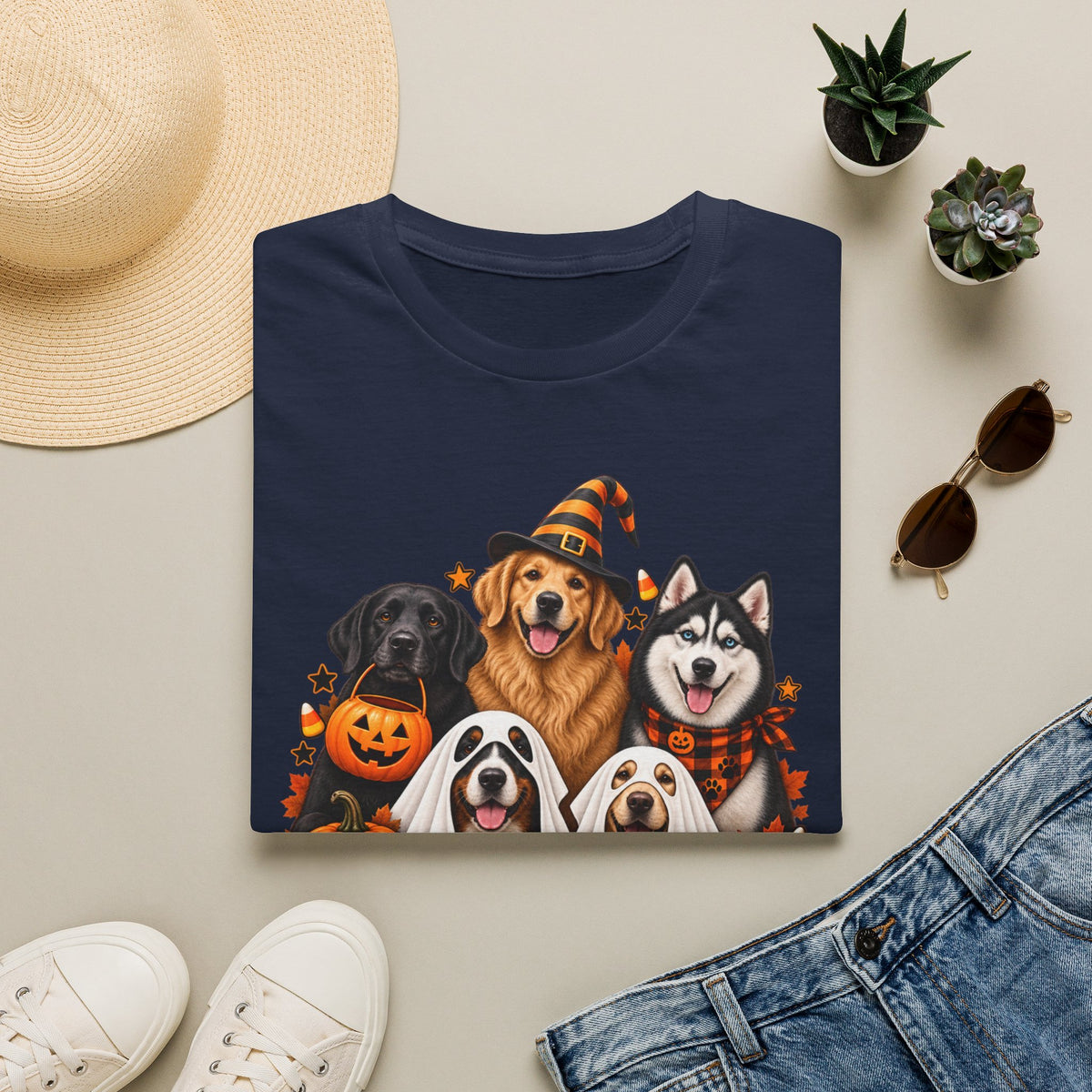 No Tricks All Treats Dogs Halloween T-Shirt | Cute Dog Pumpkin Costume Tee