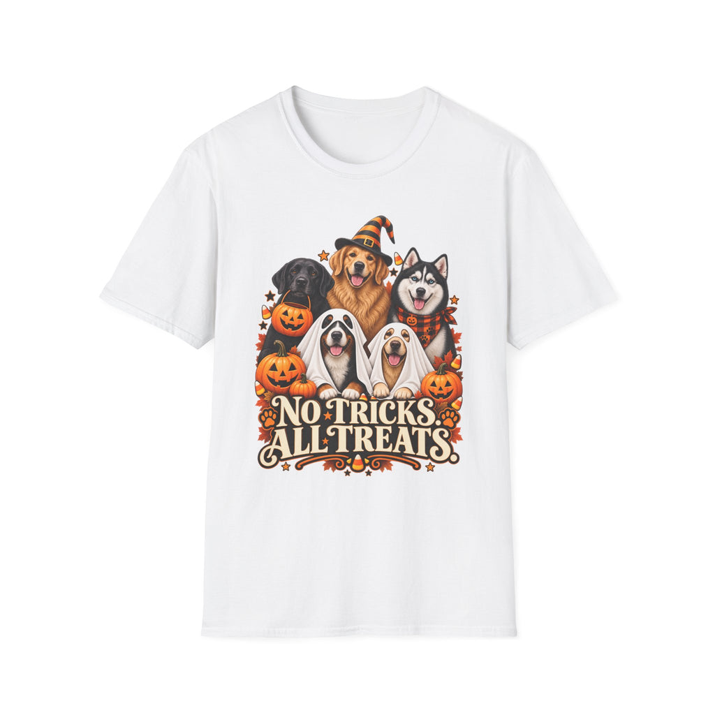 No Tricks All Treats Dogs Halloween T-Shirt | Cute Dog Pumpkin Costume Tee