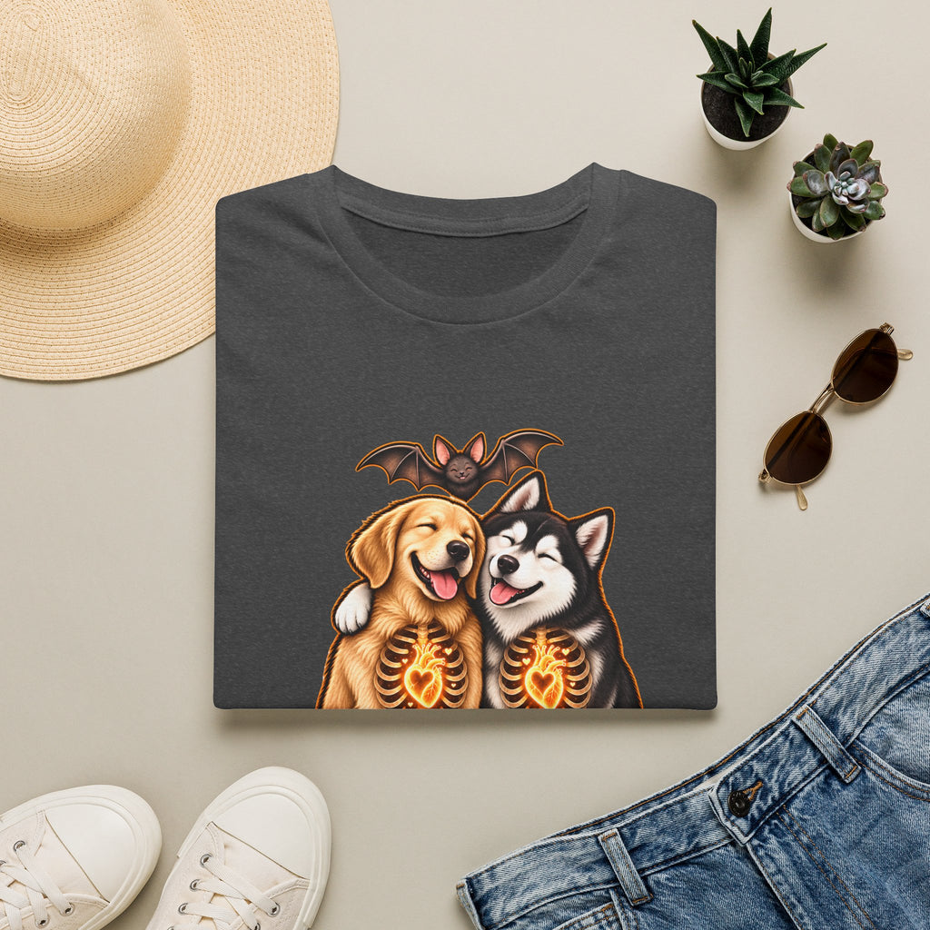 Big Dogs Bigger Hearts T-Shirt | Golden Retriever & Husky Skeleton Chest Illustration