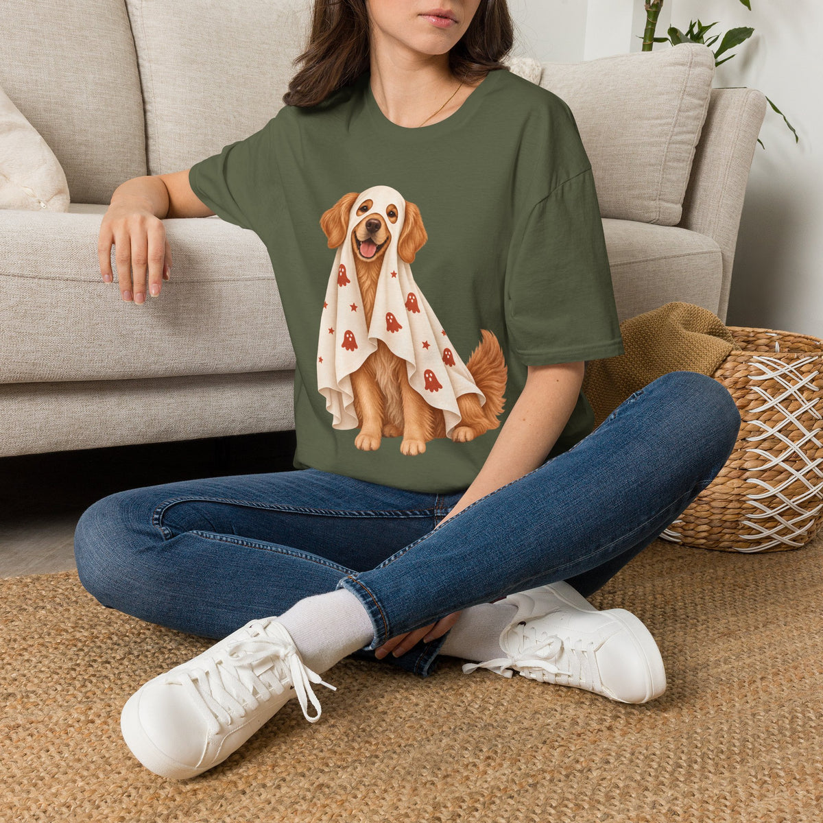 Super Cute Golden Ghost T-Shirt | Halloween Dog Ghost Design