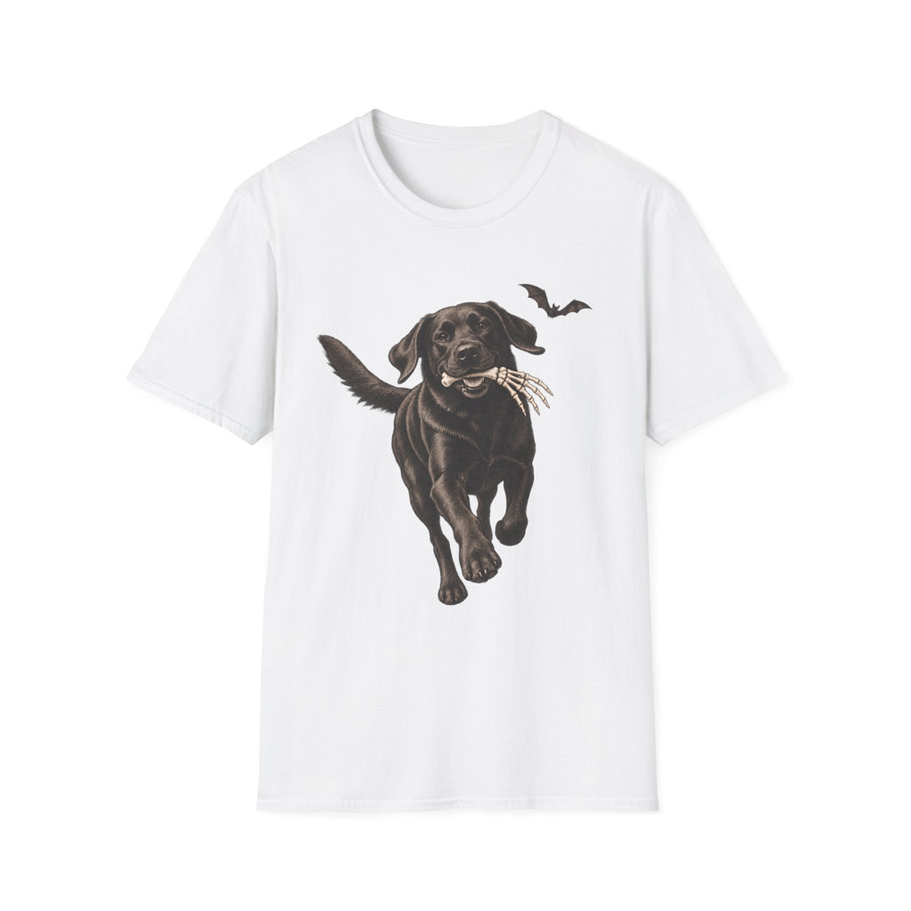 Fetch the Bones Black Labrador T-Shirt | Halloween Dog Ghost Design
