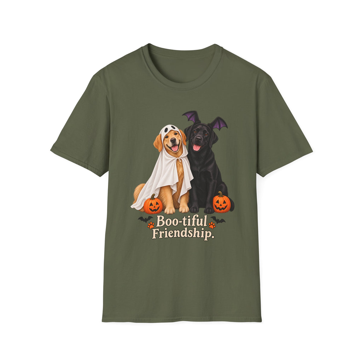 Boo-tiful Golden & Labrador Friendship T-Shirt | Halloween Dog Ghost Design