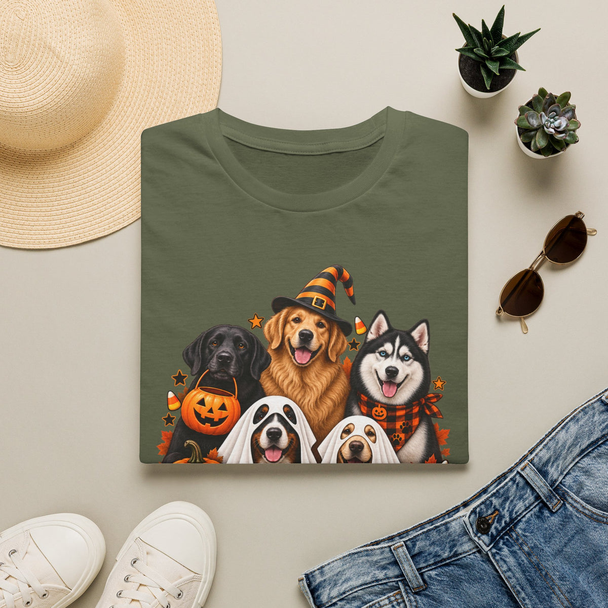 No Tricks All Treats Dogs Halloween T-Shirt | Cute Dog Pumpkin Costume Tee