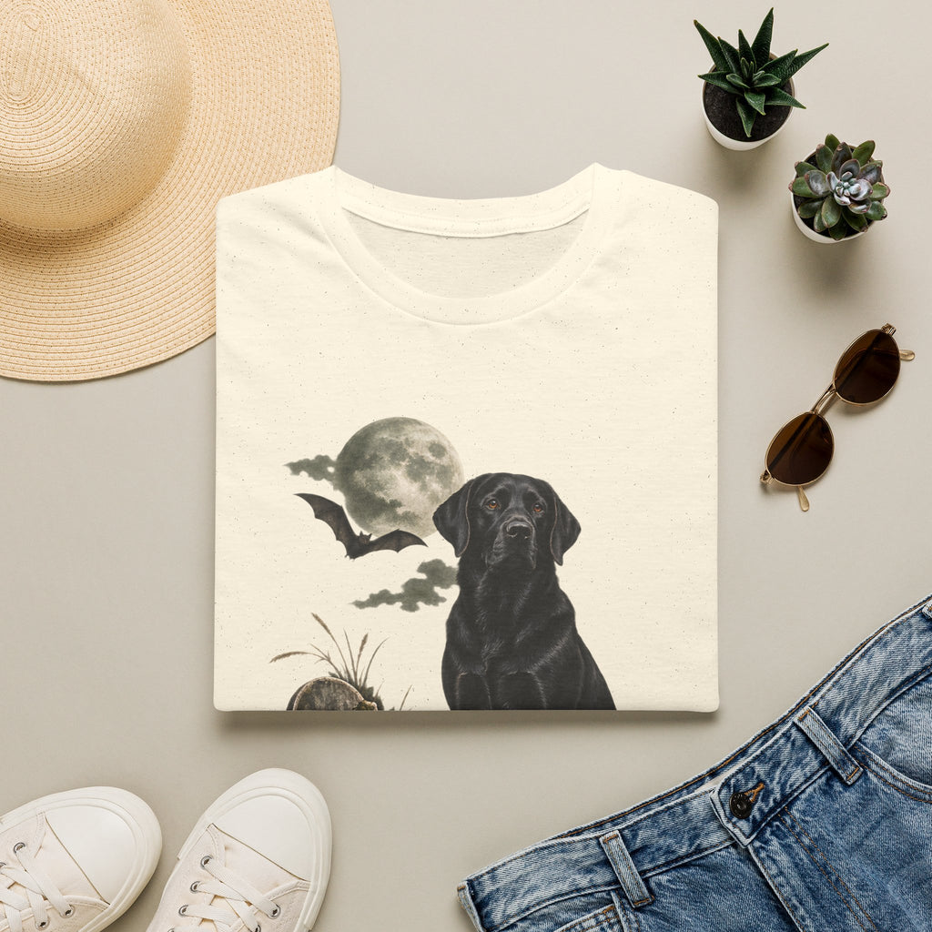 Black Labrador in Graveyard T-Shirt | Moon, Bats, Halloween Dog