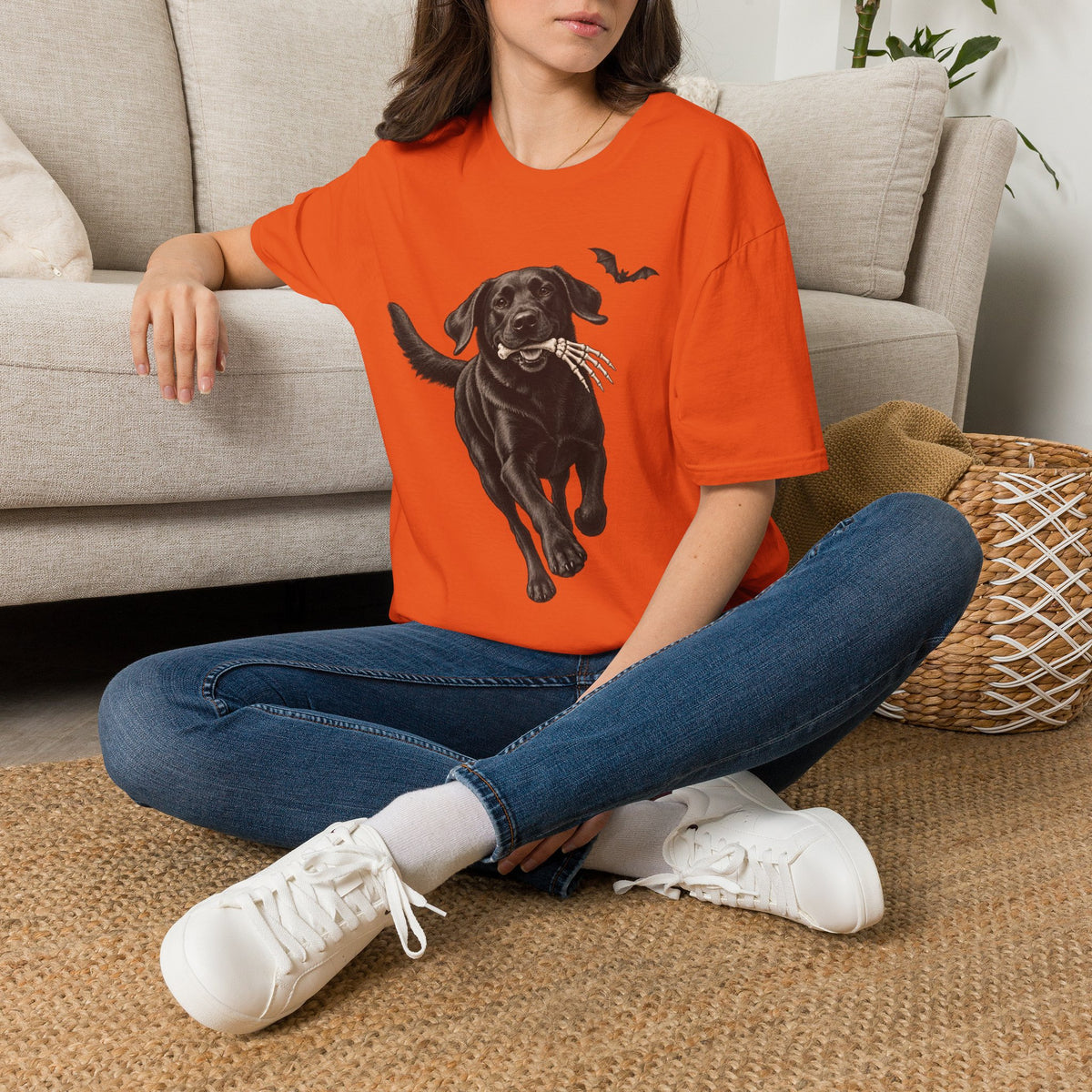 Fetch the Bones Black Labrador T-Shirt | Halloween Dog Ghost Design