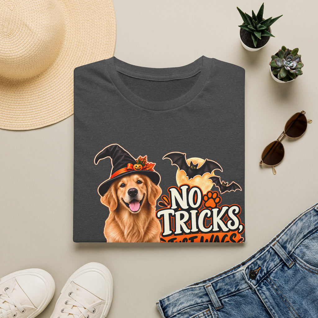 No Tricks Just Wags Dog Halloween T-Shirt | Golden Retriever, Pumpkin