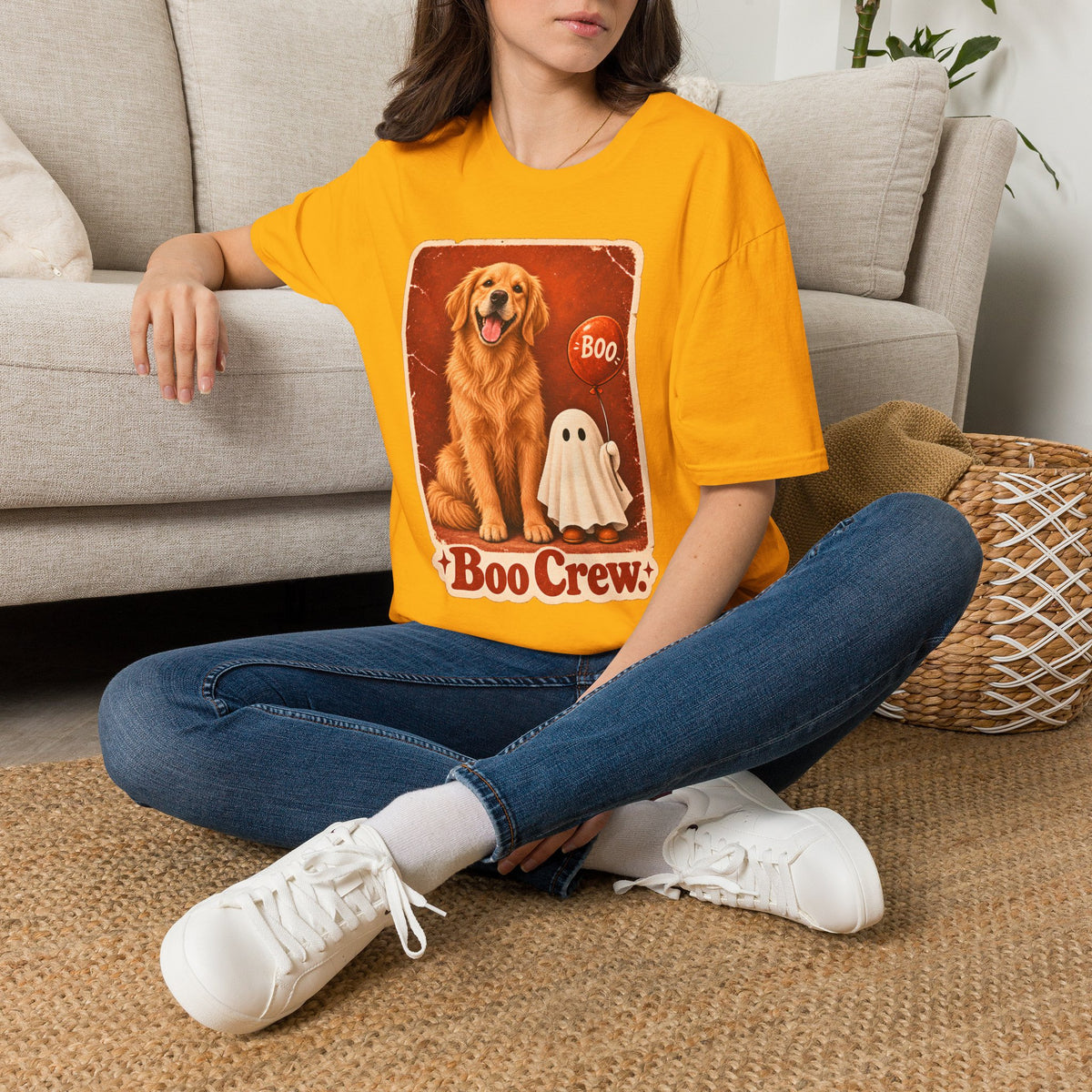Golden Retriever Boo Crew T-Shirt | Halloween Dog Ghost Design