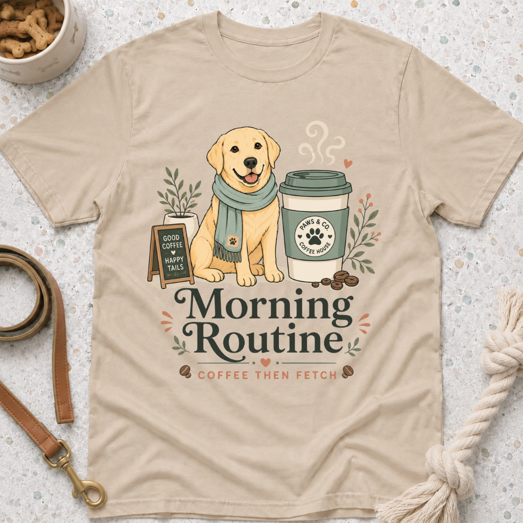 Morning Routine Coffee then Fetch T-Shirt