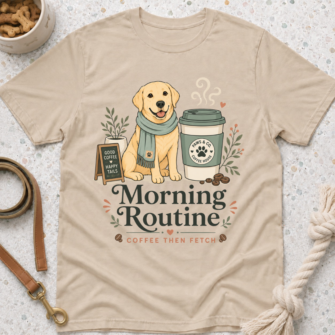 Morning Routine Coffee then Fetch T-Shirt