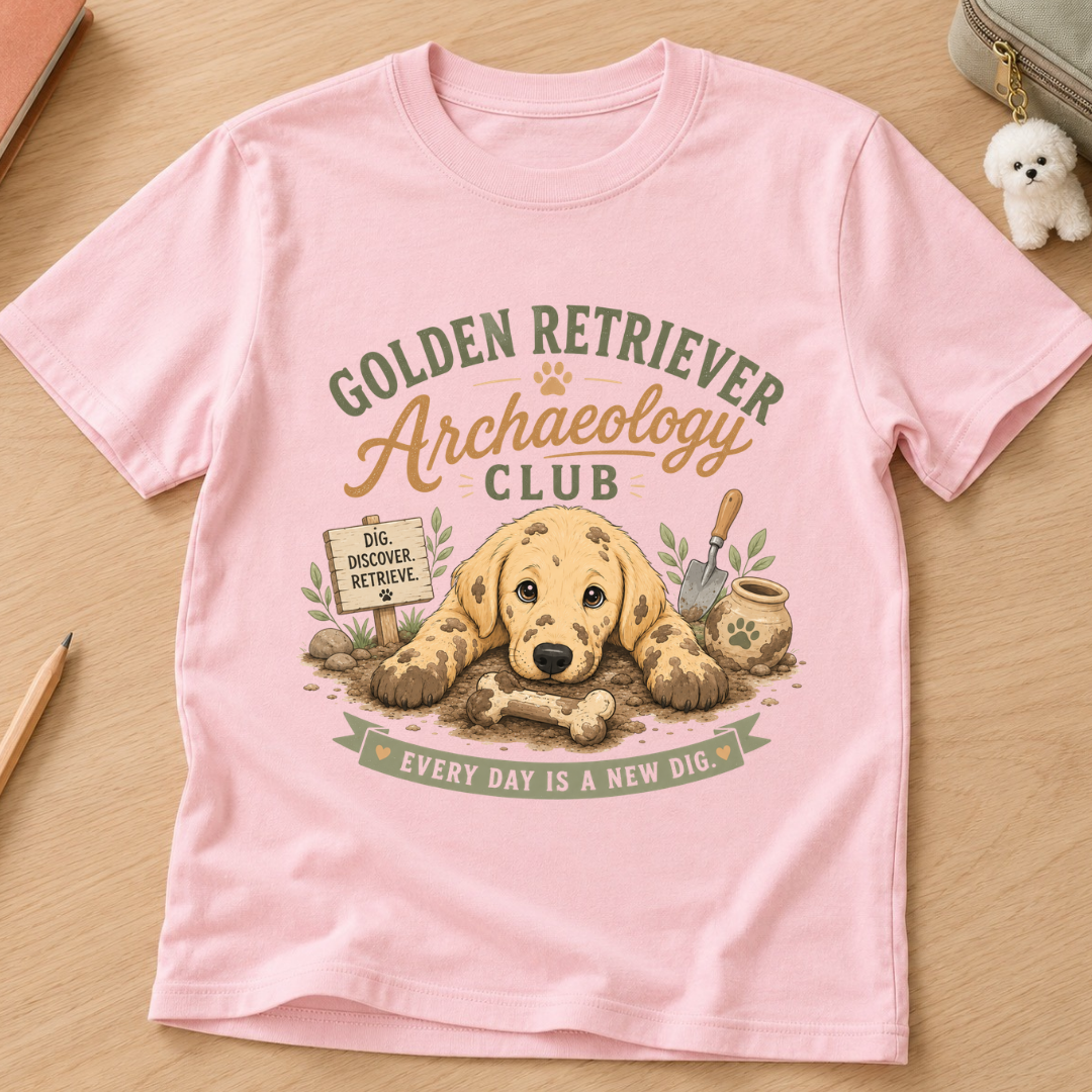 Golden Retriever Archaeology Club Kids Tee